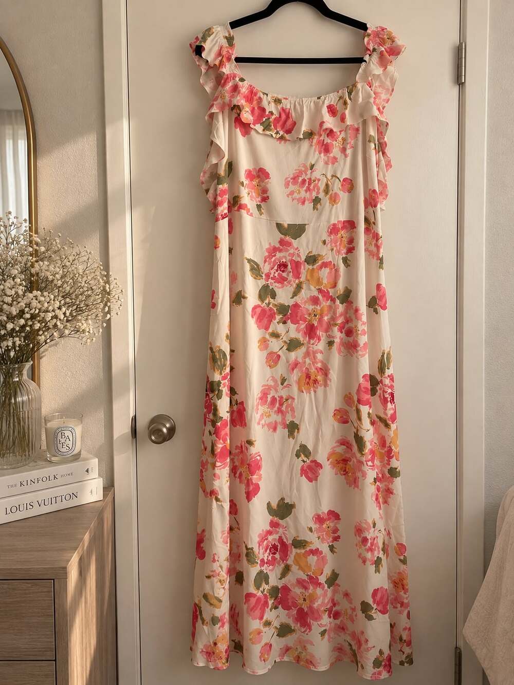 Sugarlips Floral Maxi Dress Size 3X Ivory Pink Ruffle Off Shoulder